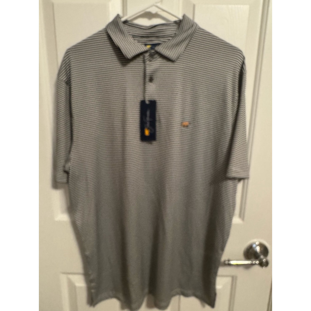 NWT Jack Nicklaus Golf Men’s Black/White Striped Bear Short Sleeve Polo Medium